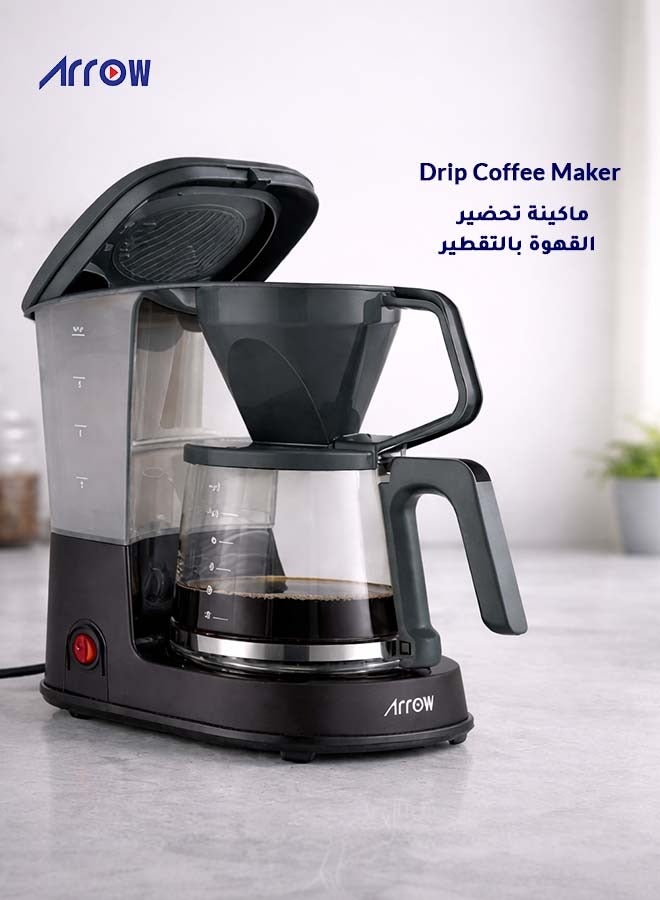 Arrow Coffee Maker, 8-10 Cup Drip Coffee Machine with 1.25L Glass Carafe, Easy-Grip Handle, Drip Stop, Non-Stick Warming Plate, Auto-Shutoff, Boil Dry Protection, Black + Grey, 750 Watts-2 years Warranty - Image 1